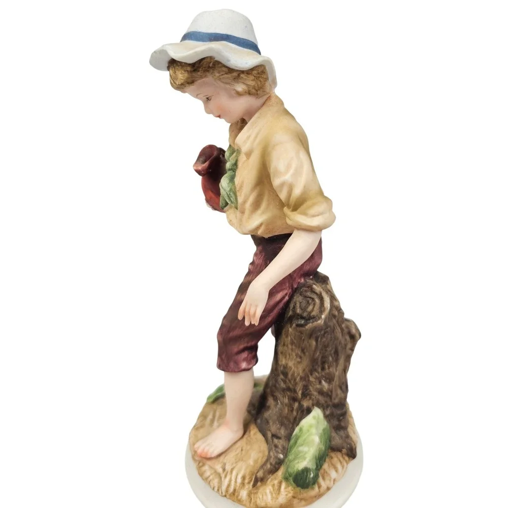 Andrea by Sadek Vintage Porcelain Boy Figurine with‎ Water Jug and Feather Hat